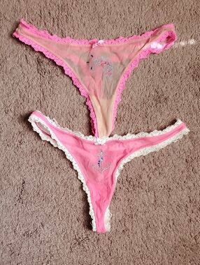 Betsey Johnson Pink Lace-Trim Sheer Thong Set - Pink & Blush